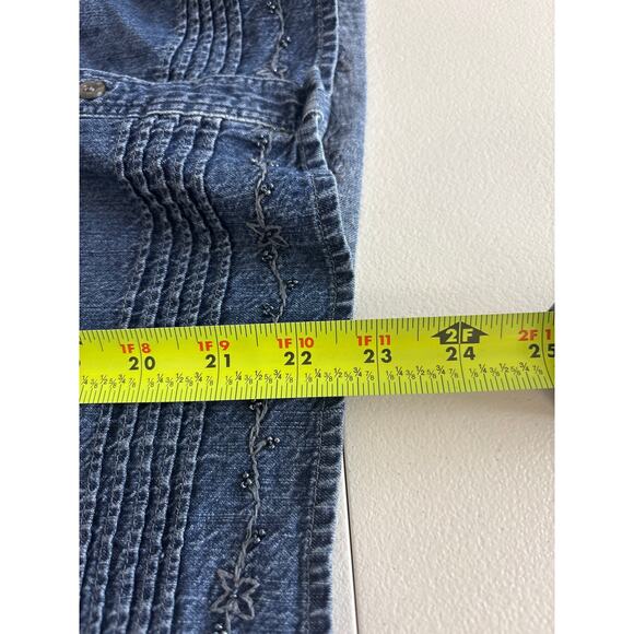 J. Jill Denim Top Shirt Jacket Accented with Beaded Hemline 3/4 Sleeves Size M - Picture 10 of 11